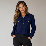 Equimillion Navy Cotton Twill Long Sleeve Shirt