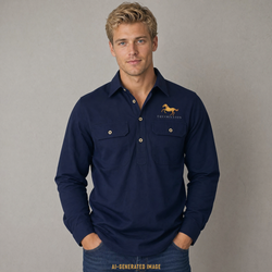 Equimillion Navy Cotton Twill Long Sleeve Shirt