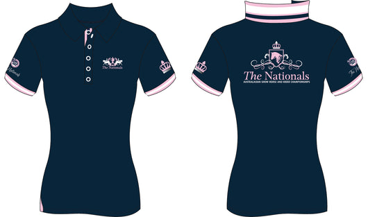 2019 Show Horse Nationals Navy Pink Rib Knit Collar Polo